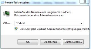 Neuer Task - Startbefehl eingeben