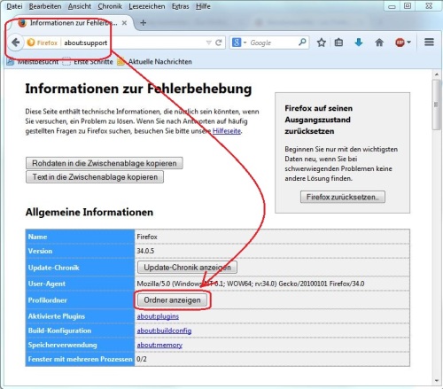 Profilordner Firefox anzeigen lassen